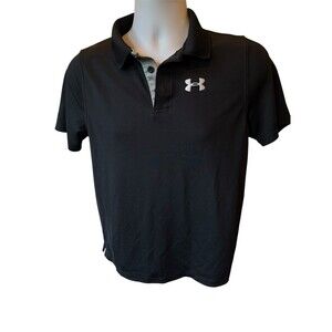 Under Armour Shirt Size Youth XL Black Polo Golf HeatGear Loose Fit Shrt Sleeve